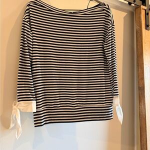 Maette Black and White Striped Top